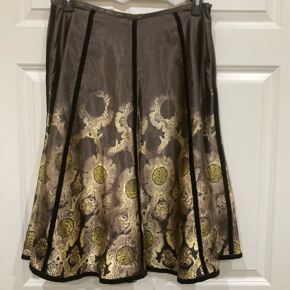 Apostrophe Sz 14 brown gold silky 100% poly 90s y2k fairy core aline twirl 15099